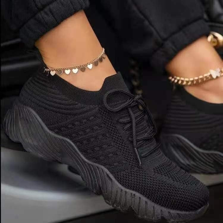 Buy black Sneakers Shoes 2022 Fashion Lace Up Platform Shoes for Women&amp;#39;s Summer Plus Size Flat Mesh Sports Shoes Woman Vulcanize Shoes