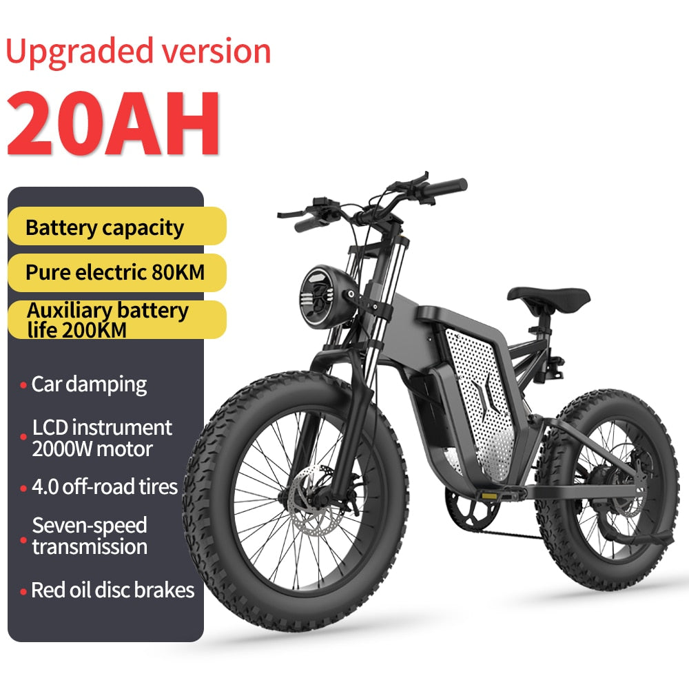 2000W 30AH  X20 Off-Road Electric Bike 48V Waterproof Powerful Motor 20*4.0 Fat Tire-8