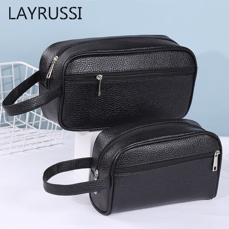 LAYRUSSI Leather Solid Colour Wash or Toiletry Bag 