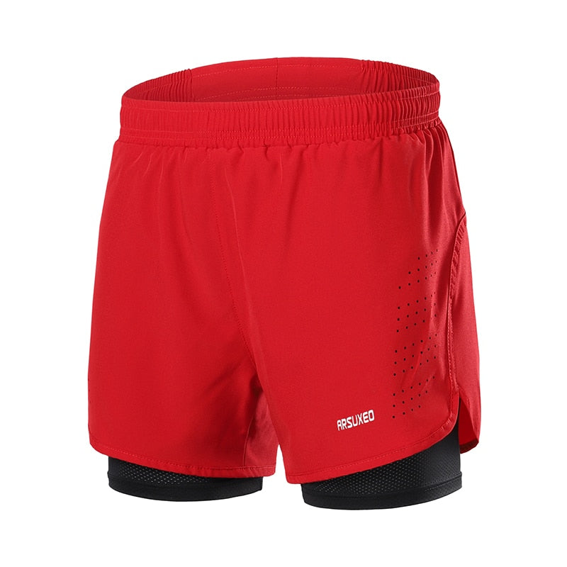 Buy b179-red ARSUXEO  2 in 1 Men’s Running Shorts Quick Dry