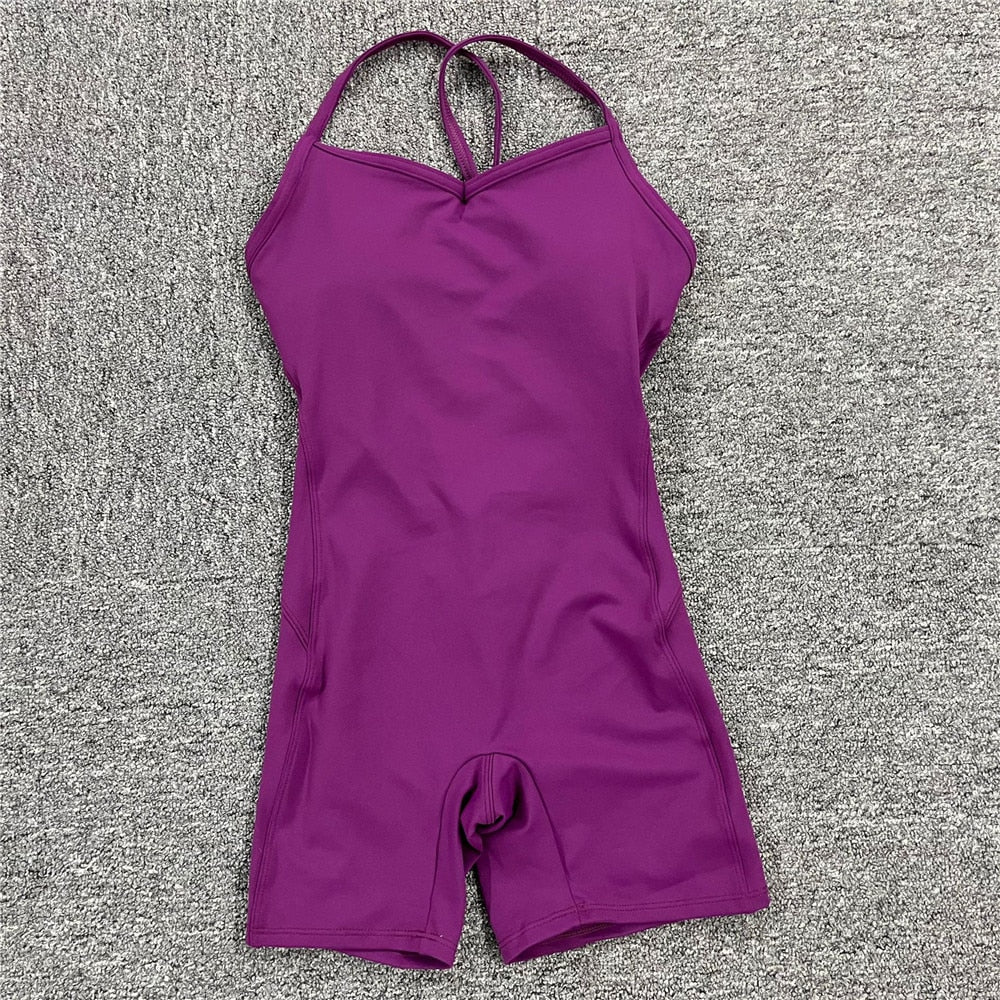 Acheter purple-short Athleisure  One Piece Backless Fitness Bodysuit / Jumpsuit