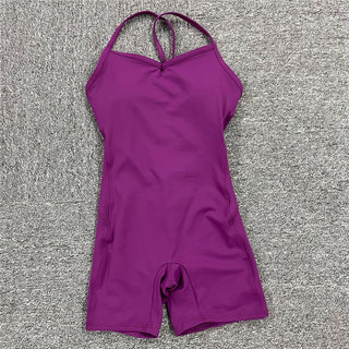 Buy purple-short Athleisure  One Piece Backless Fitness Bodysuit / Jumpsuit