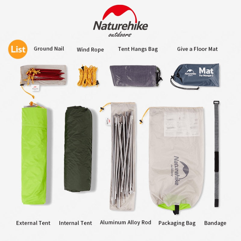 Naturehike Mongar 2-3 Person Ultralight Waterproof Nylon Camping Tent 15D-14