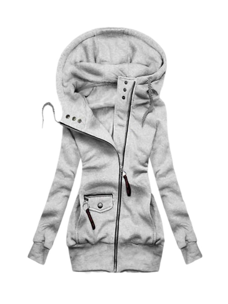 Solid Colour long hooded Coat for Women