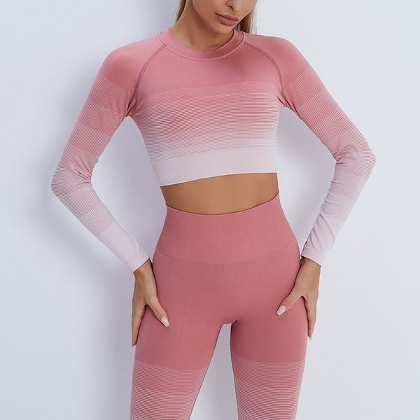 Yoga Long Sleeve Workout Crop Tops and Leggings Yoga Clothing 