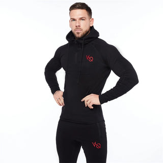 Buy black-red Pullover Cotton Hoodie with zipper and Loose Collar