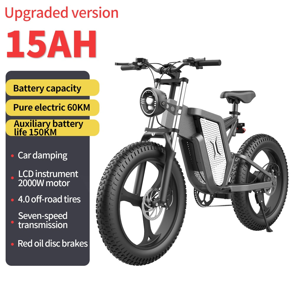 2000W 30AH  X20 Off-Road Electric Bike 48V Waterproof Powerful Motor 20*4.0 Fat Tire-11