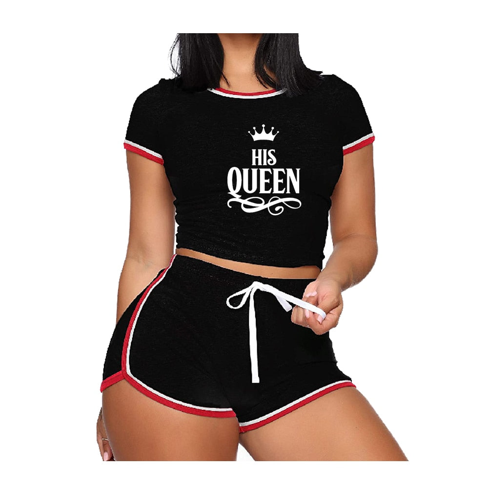 Acheter black 2pcs Sets shorts and t-shirt for Womens
