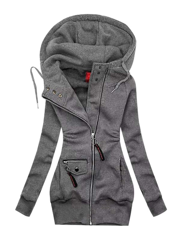 Solid Colour long hooded Coat for Women
