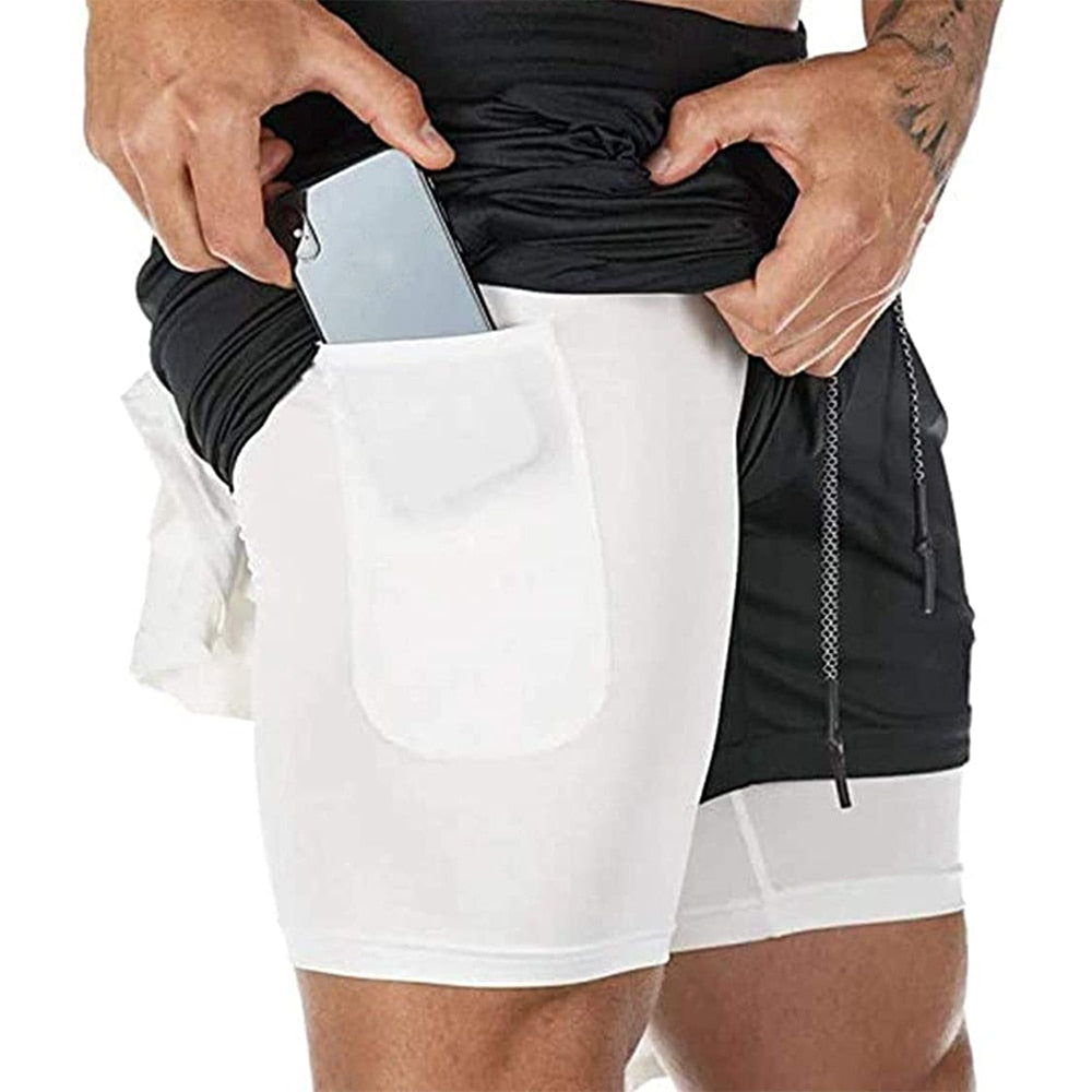 Comprar black-no-hole 2 Layers Fitness &amp; Gym Training Sports Shorts for Men