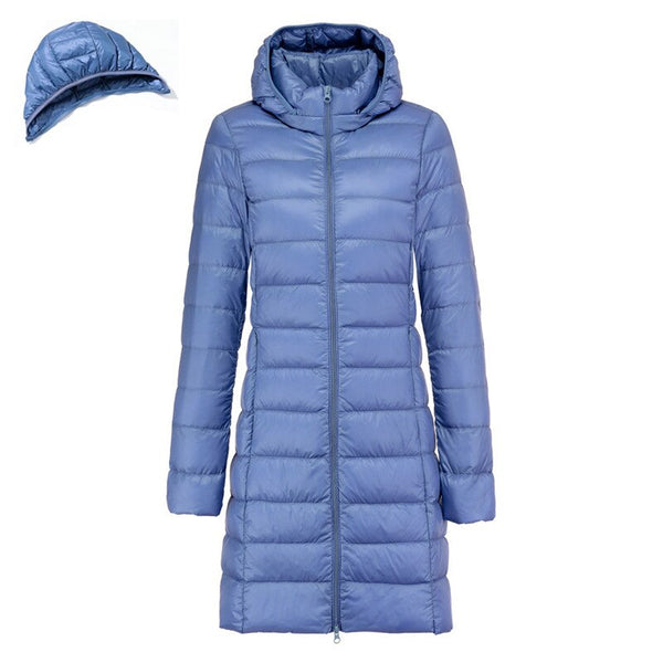 Women Down Jackets Winter Clothes Long Ultra Light Thin Casual Coat Puffer Hooded Jacket Slim Remove Ladies Hiking Sports Coats
