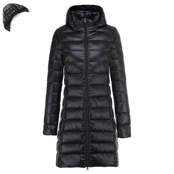 Women Down Jackets Winter Clothes Long Ultra Light Thin Casual Coat Puffer Hooded Jacket Slim Remove Ladies Hiking Sports Coats