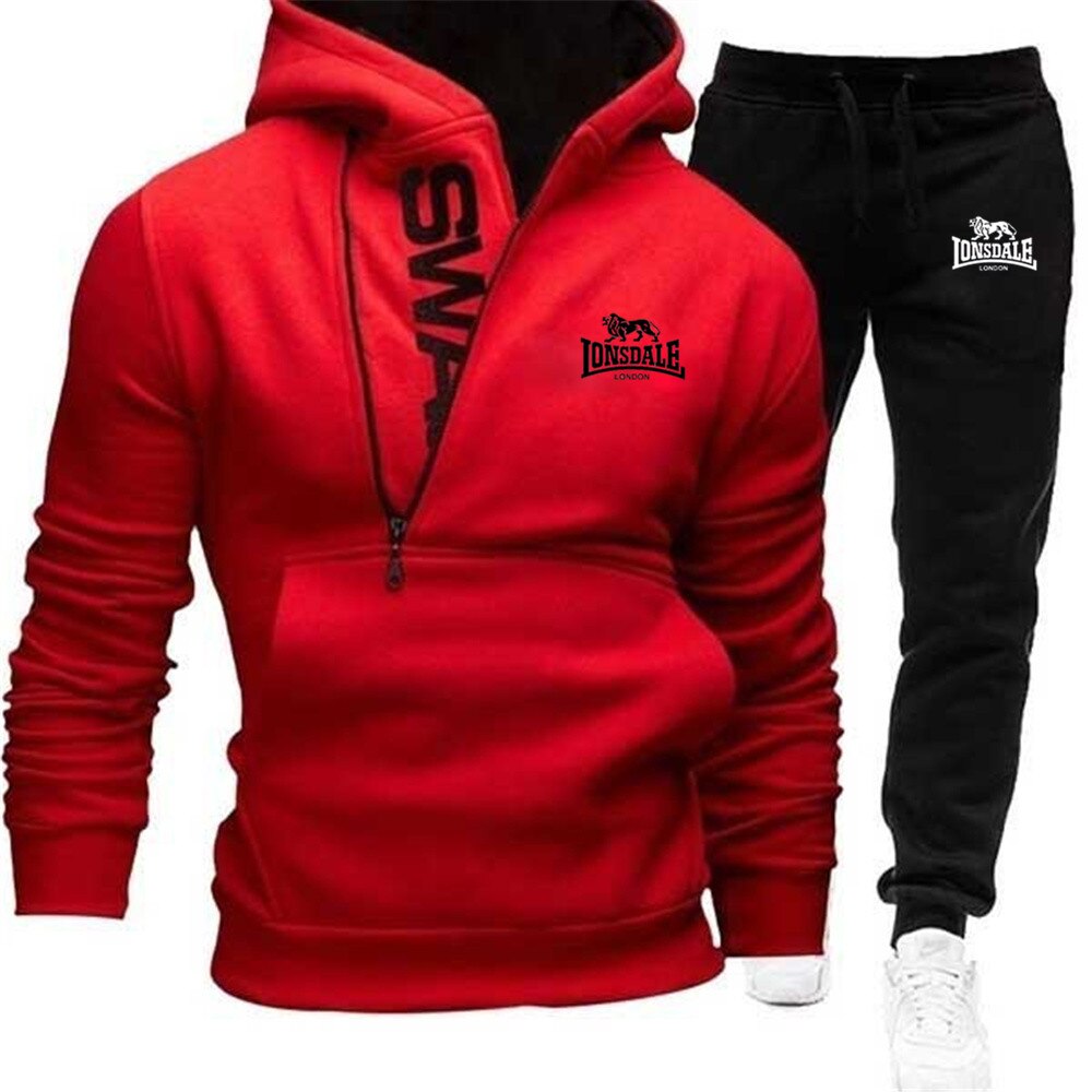 LONSDALE  2-Piece Set Men's Velvet Cardigan with Hoodie and Sports Casual tracksuit bottoms-10