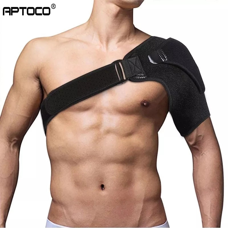 Aptoco Adjustable Single Shoulder Support with Back Brace and chest Strap & Velcro
