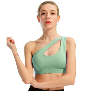 Single Shoulder Anti-sweat stylish Sports Bra sports top green 
