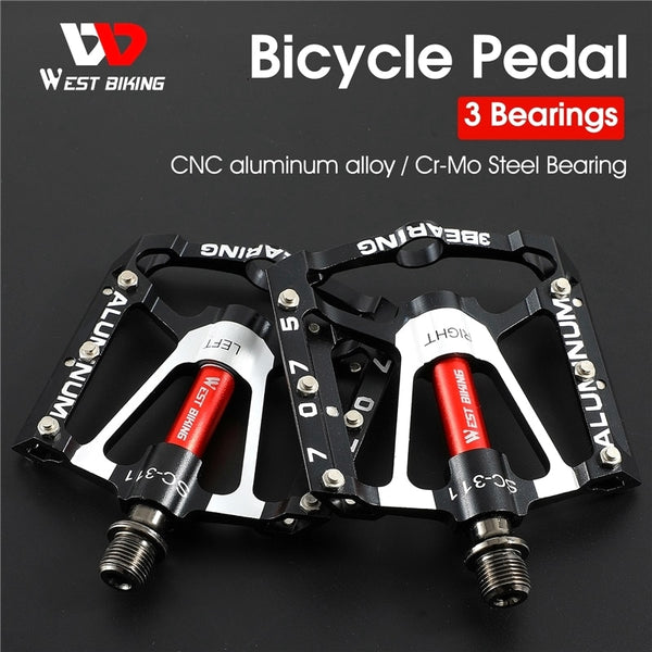 WEST BIKING 3 Bearings Bicycle Pedals Ultralight Anti-slip CNC BMX MTB