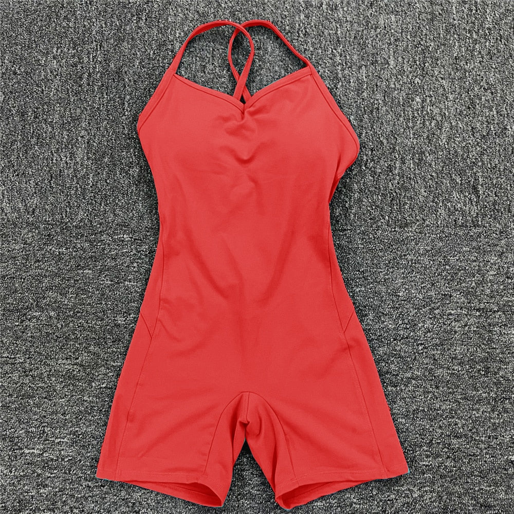Acheter red-short Athleisure  One Piece Backless Fitness Bodysuit / Jumpsuit