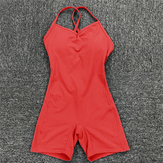 Buy red-short Athleisure  One Piece Backless Fitness Bodysuit / Jumpsuit