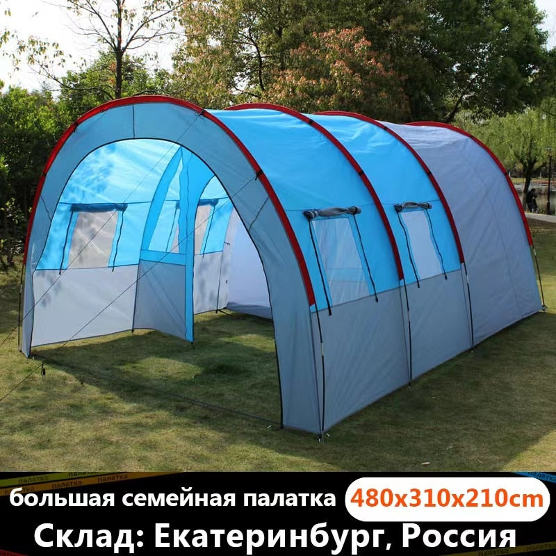 Large Camping tent Canvas Fiberglass 5-8 People Family Tunnel tent  