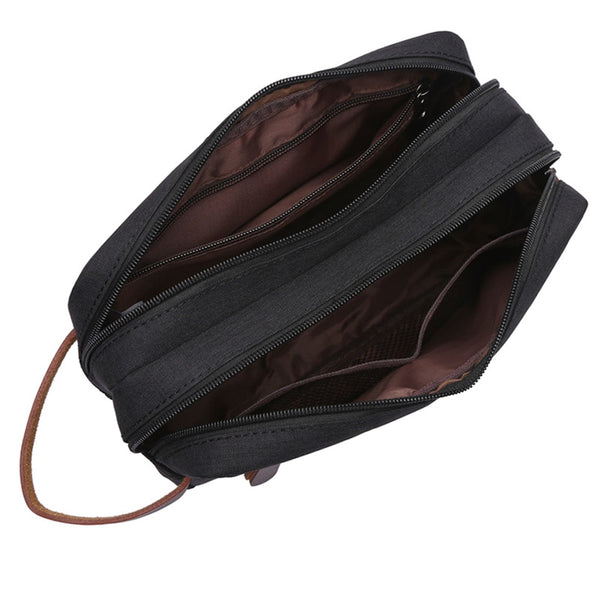  Canvas Toiletry Storage Bag with Leather Handle 