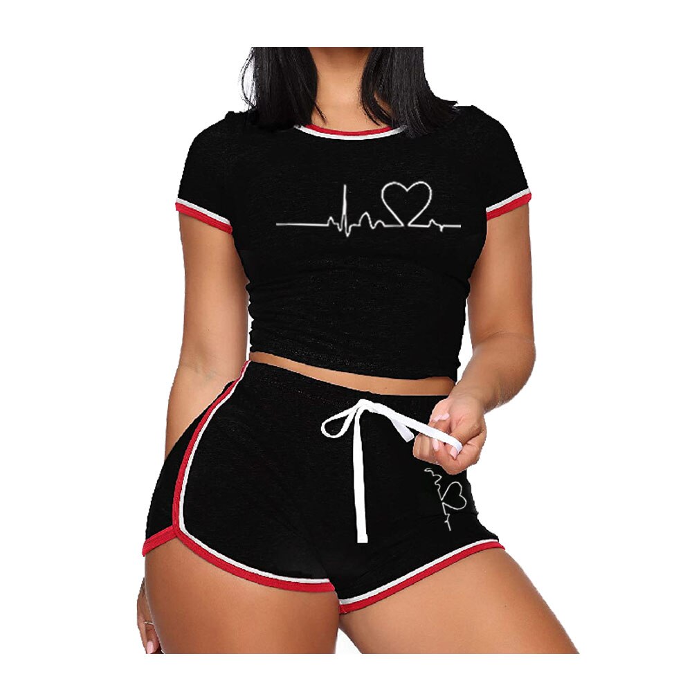 Buy black-3 2pcs Sets shorts and t-shirt for Womens
