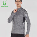 Running Shirt with neck Zipper and thumb holeSPECIFICATIONS
 Our Running Shirt Men Zipper Pullover is the perfect combination of form and function. The madarin collar, left chest zipper, and thumb hole provide 0formyworkout.com