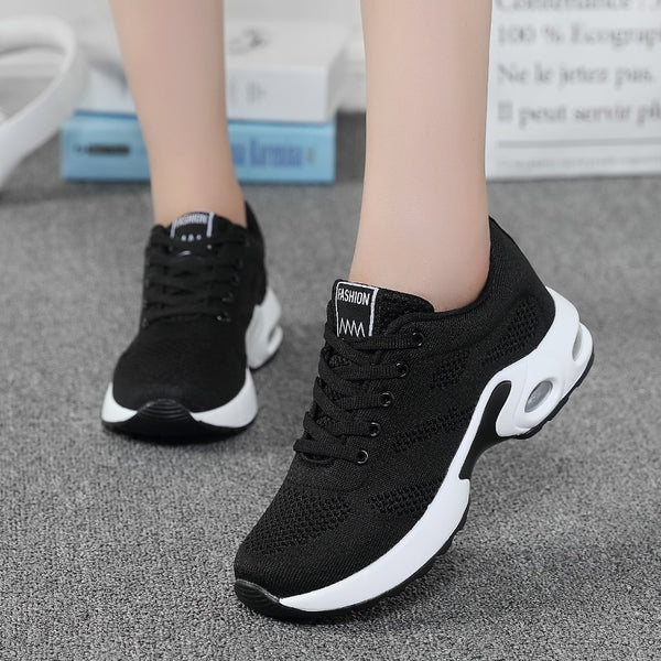 Women's Fashion Air Cushion Sports Running Flat Soft Bottom Sneaker Mesh Breathable Casual Shoes