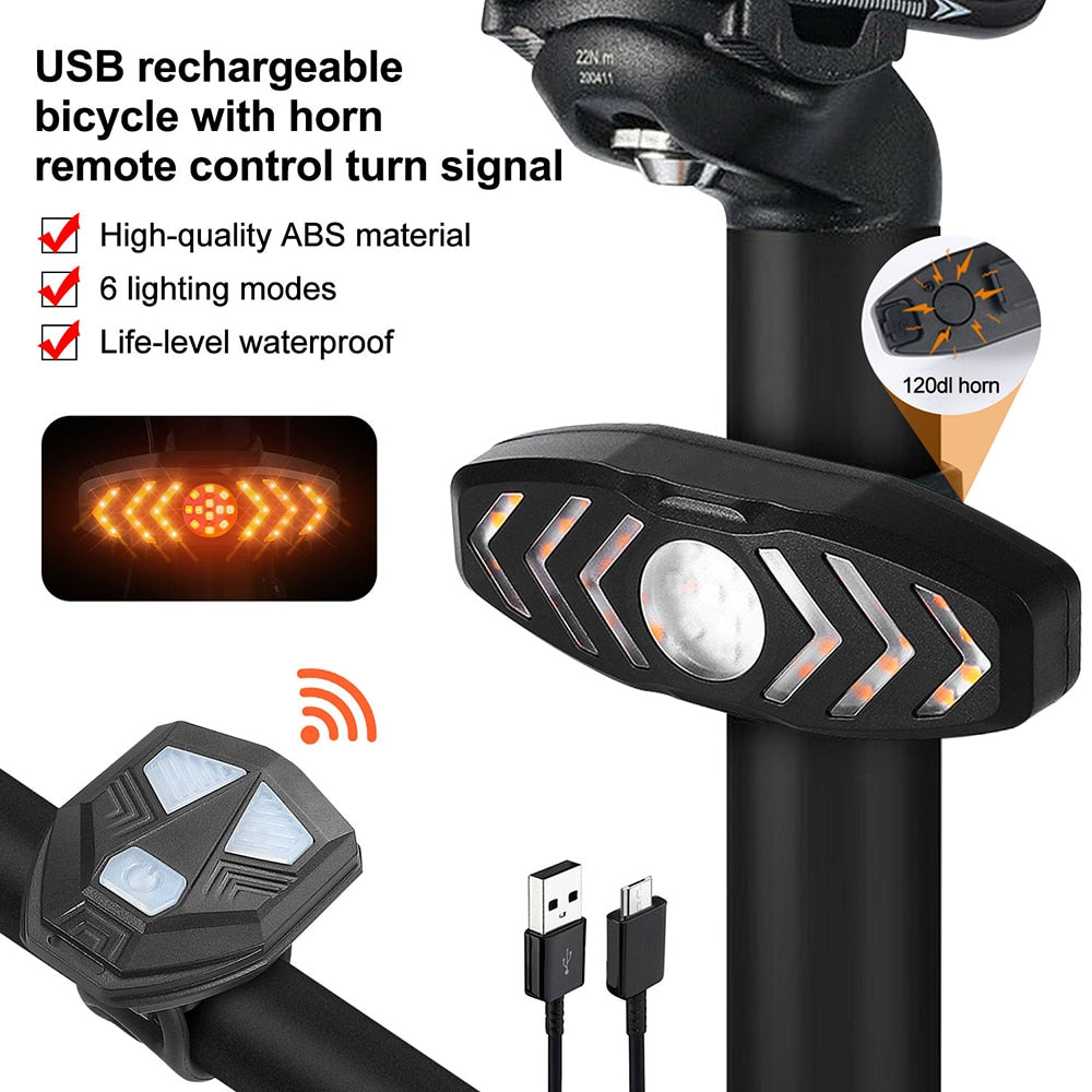 Smart Bike Light Wireless Remote Control Cycling Turning Signal Taillight 