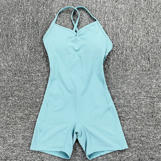 Buy iceblue-short Athleisure  One Piece Backless Fitness Bodysuit / Jumpsuit