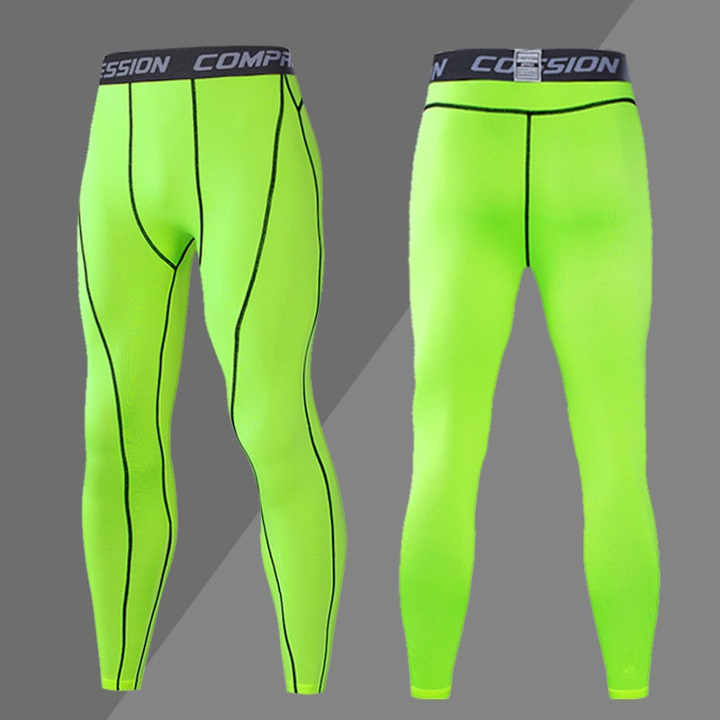 Buy 1605-yellow-green Dry Fit Compression Sports Lycra Leggings for Men