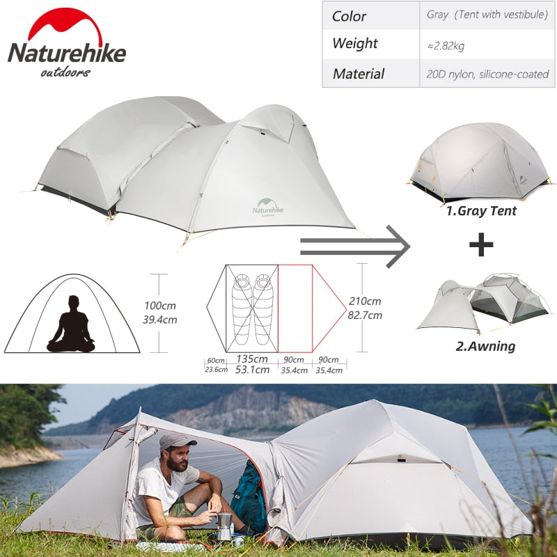 Naturehike Mongar 2-3 Person Ultralight Waterproof Nylon Camping Tent 15D-12