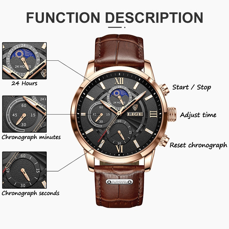 Top Brand Luxury military men watch Top Brand Luxury Men Wrist Watch Leather Quartz for men LIGE Watches
