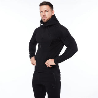 Buy black-black Pullover Cotton Hoodie with zipper and Loose Collar