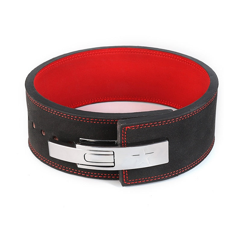 Leather red & black Weightlifting back Protective Belt with Gear Lever Buckle