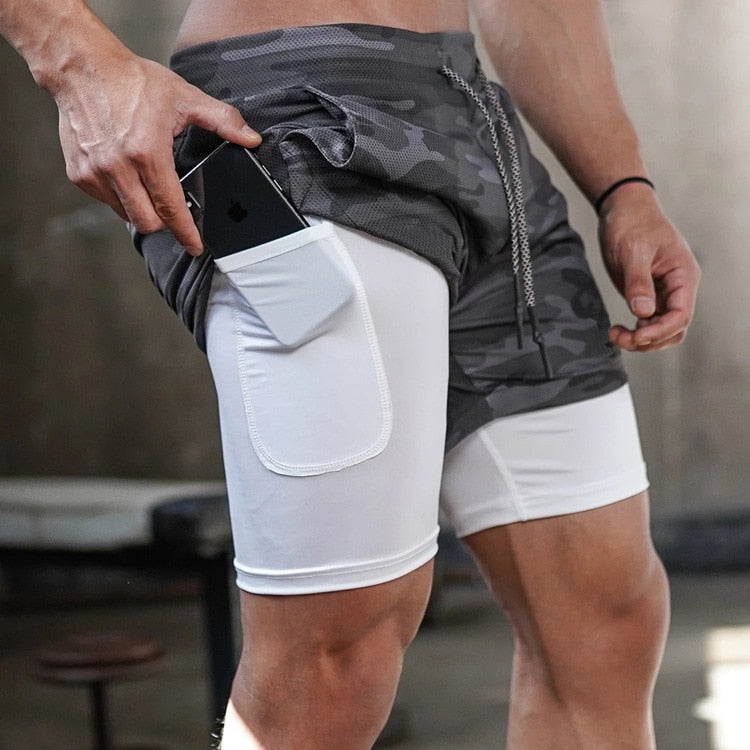 Buy style1-gray-camo Camo Double layer Running Shorts for Men