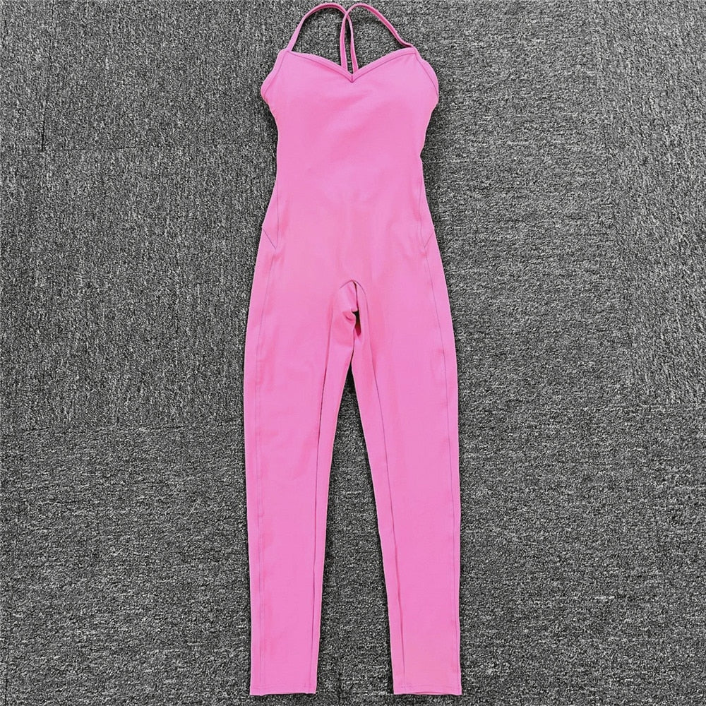 Acheter pink-long Athleisure  One Piece Backless Fitness Bodysuit / Jumpsuit