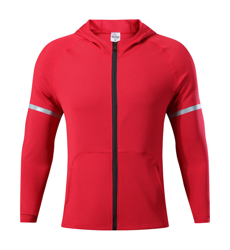 Acheter red Hooded Fitness Jacket with Zipper and Pockets for Men and Women
