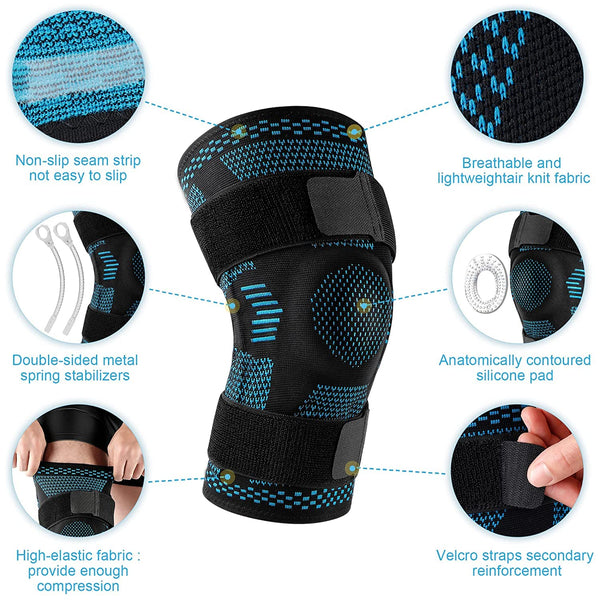 Knee Brace Support Compression Sleeve with Side Stabilizers and Patella Gel
