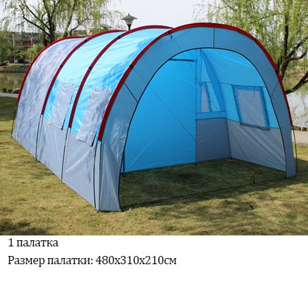 Large Camping tent Canvas Fiberglass 5-8 People Family Tunnel tent  