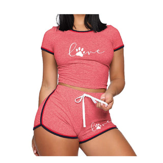 Buy pink-2 2pcs Sets shorts and t-shirt for Womens
