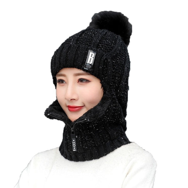 Wool Knitted Hat & Thick Siamese Scarf Combo Wool hat