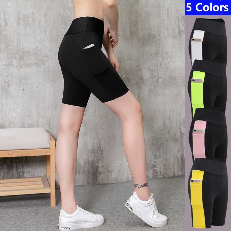 2022 Women&#39;s Yoga Pants Gym Pants Sports Running Shorts Quick Dry Leggings Cycling Push-Ups Safety Panties with Side Pockets