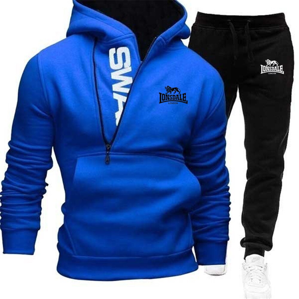 LONSDALE  2-Piece Set Men's Velvet Cardigan with Hoodie and Sports Casual tracksuit bottoms-7