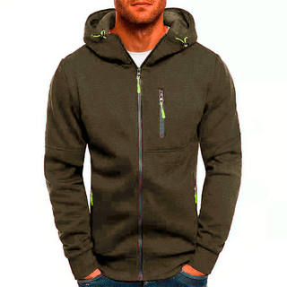 Buy army-green Zip Up Hooded Jacquard Cardigan for Men