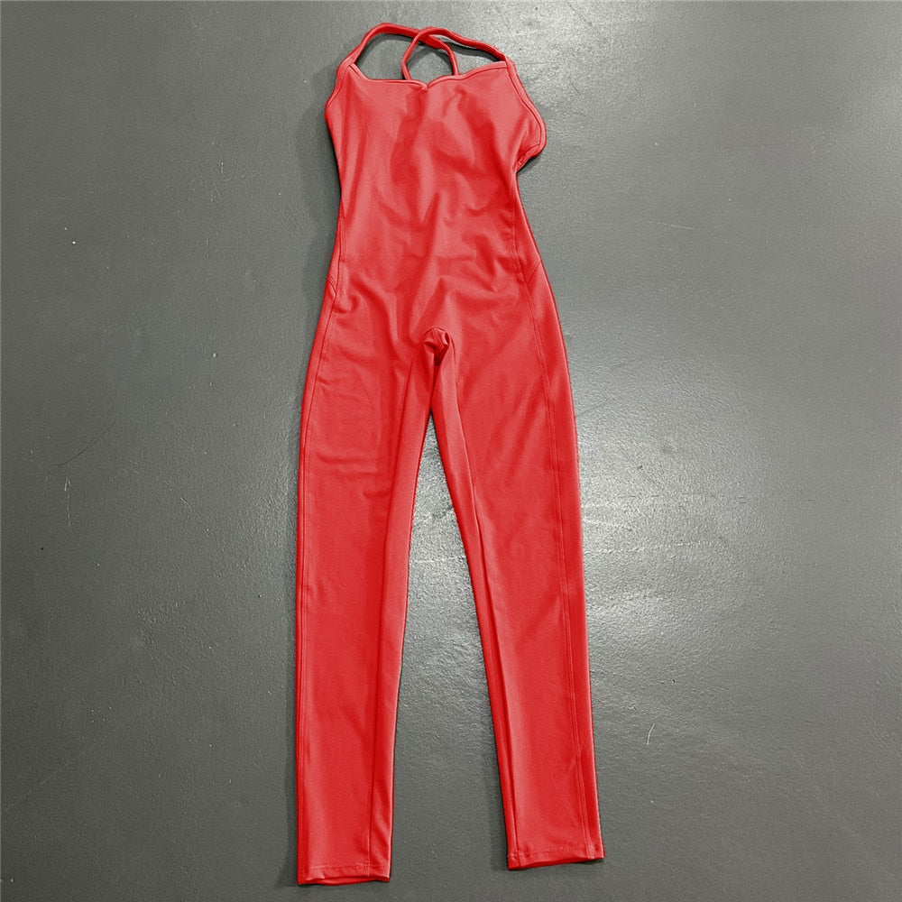 Comprar red-long Athleisure  One Piece Backless Fitness Bodysuit / Jumpsuit