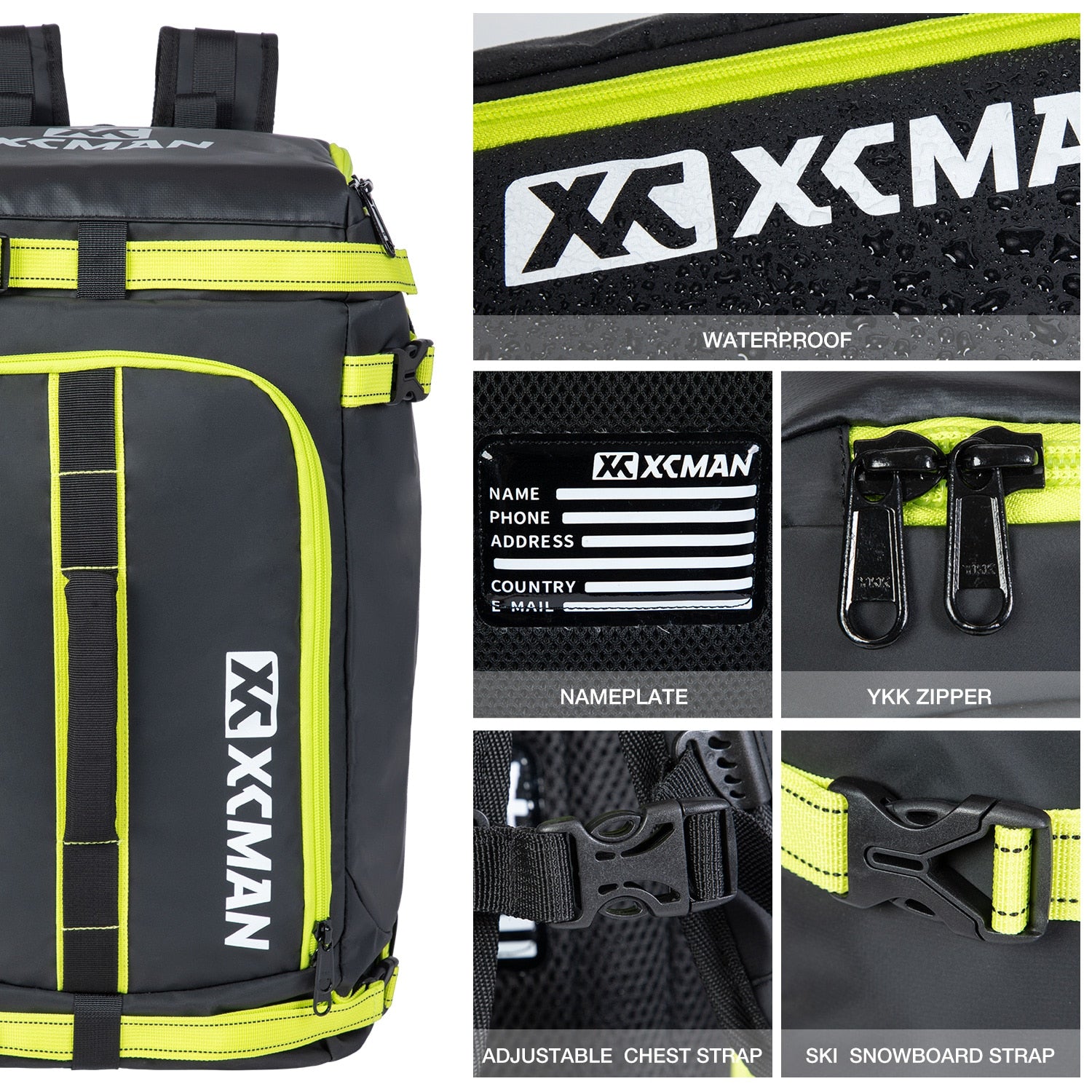 XCMAN 50L Capacity Waterproof Ski Backpack Bag with Individual Compartments 